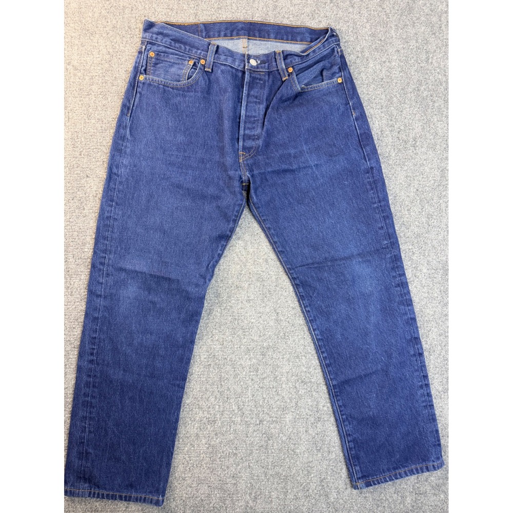 Levis 501 Original Fit Jeans Mens 35x34 Blue Cotton Straight Leg Button Fly Pant